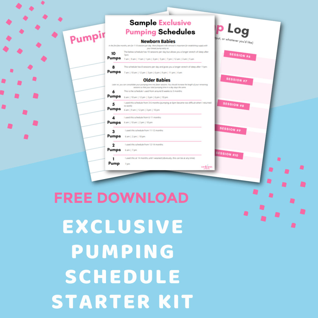 mockup of printable images title Sample Exclusive Pumping Schedules with text overlay FREE DOWNLOAD EXCLUSIVE PUMPING SCHEDULE STARTER KIT